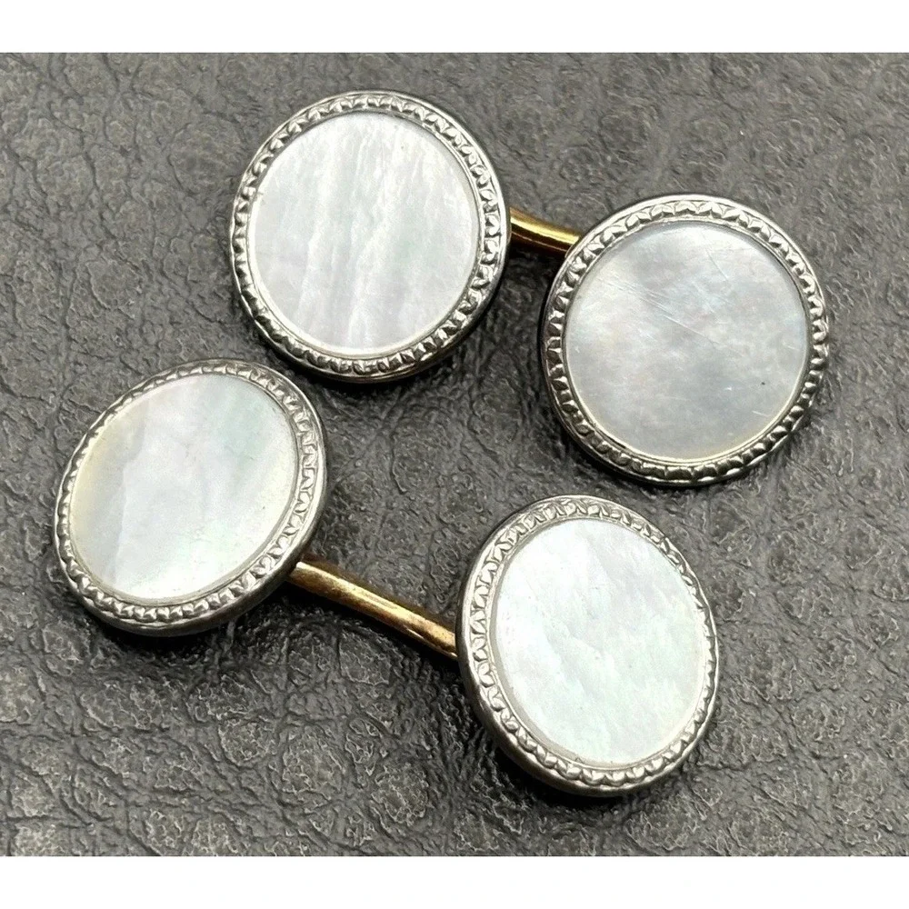 Vintage Krementz Art Deco Mother of Pearl Inlay Gold Filled Cufflinks